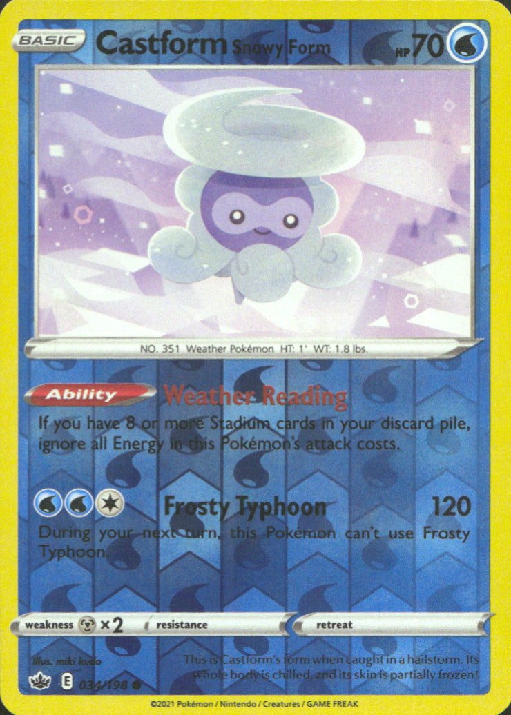 Castform Snowy Form Reverse Holo Common SWSH06: Chilling Reign 034/198 NM
