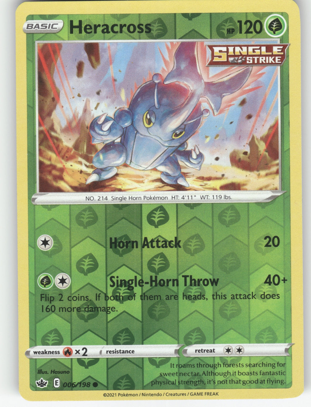 Heracross Reverse Holo Common SWSH06: Chilling Reign 006/198 NM