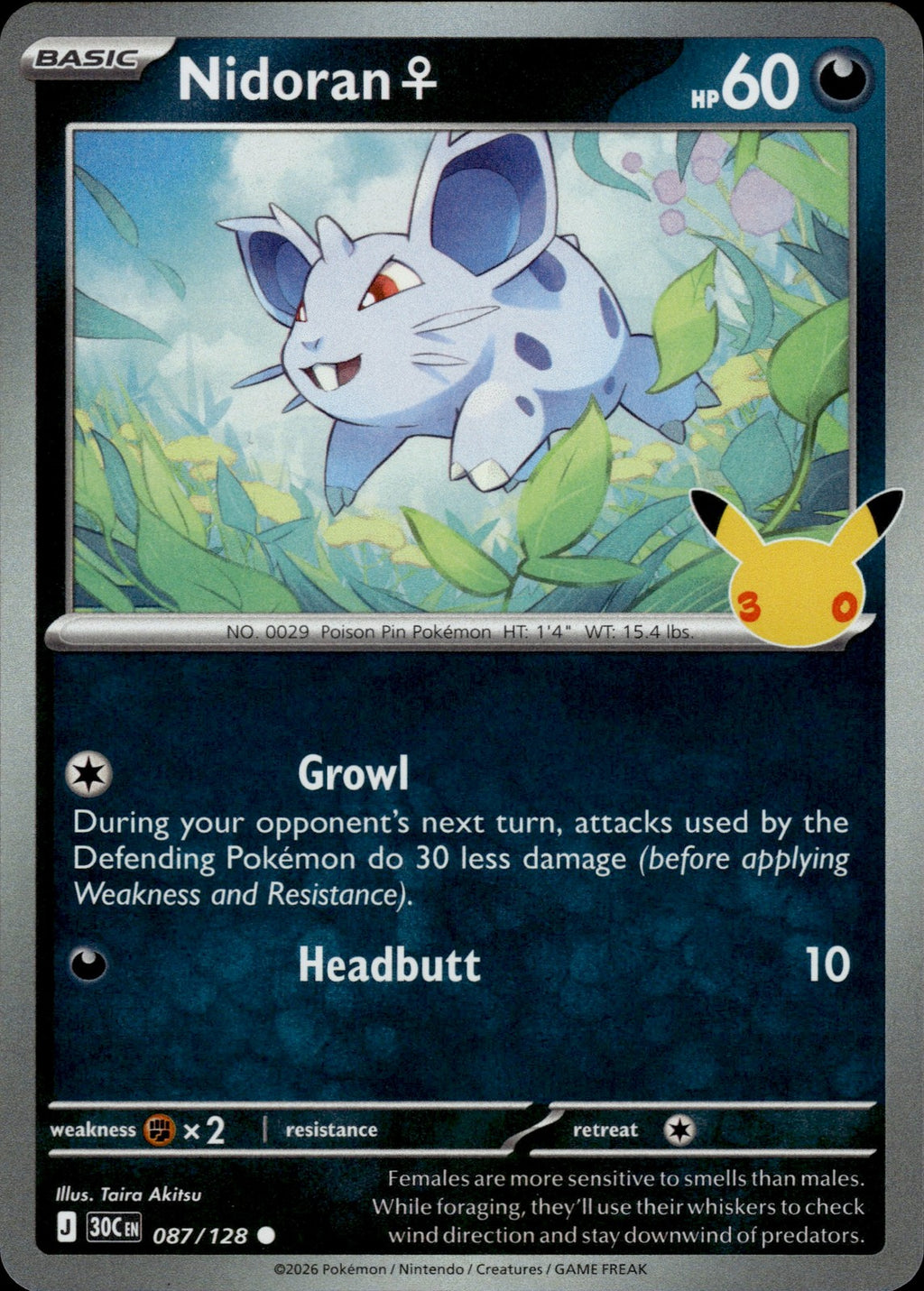 Nidoran F Holo Common ME: 30th Celebration 087/128 NM