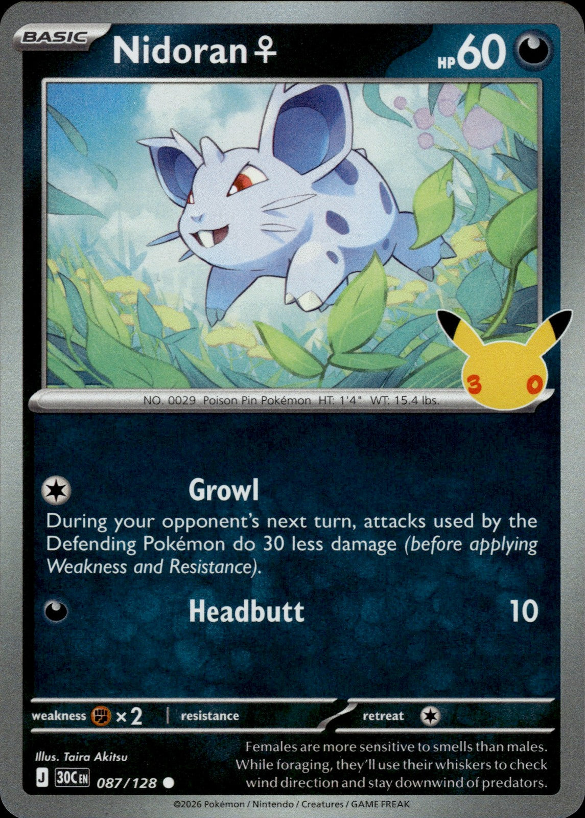 Nidoran F Holo Common ME: 30th Celebration 087/128 NM