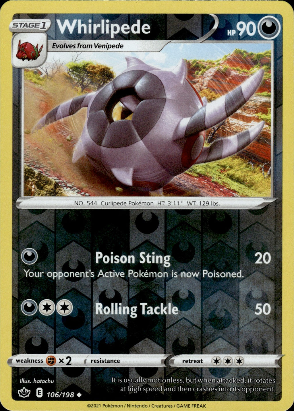 Whirlipede Reverse Holo Uncommon SWSH06: Chilling Reign 106/198 NM
