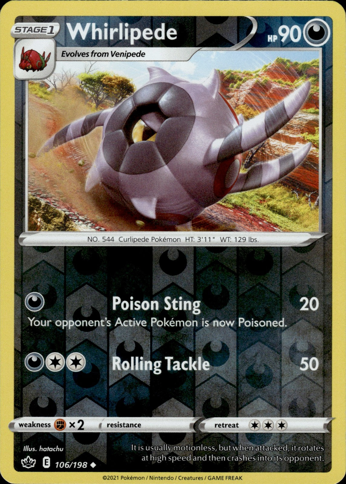 Whirlipede Reverse Holo Uncommon SWSH06: Chilling Reign 106/198 NM