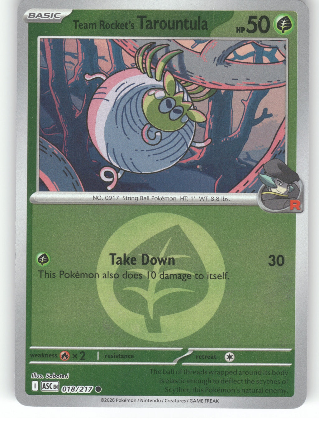 Team Rocket's Tarountula (Energy Symbol Pattern) Reverse Holo Common ME: Ascende