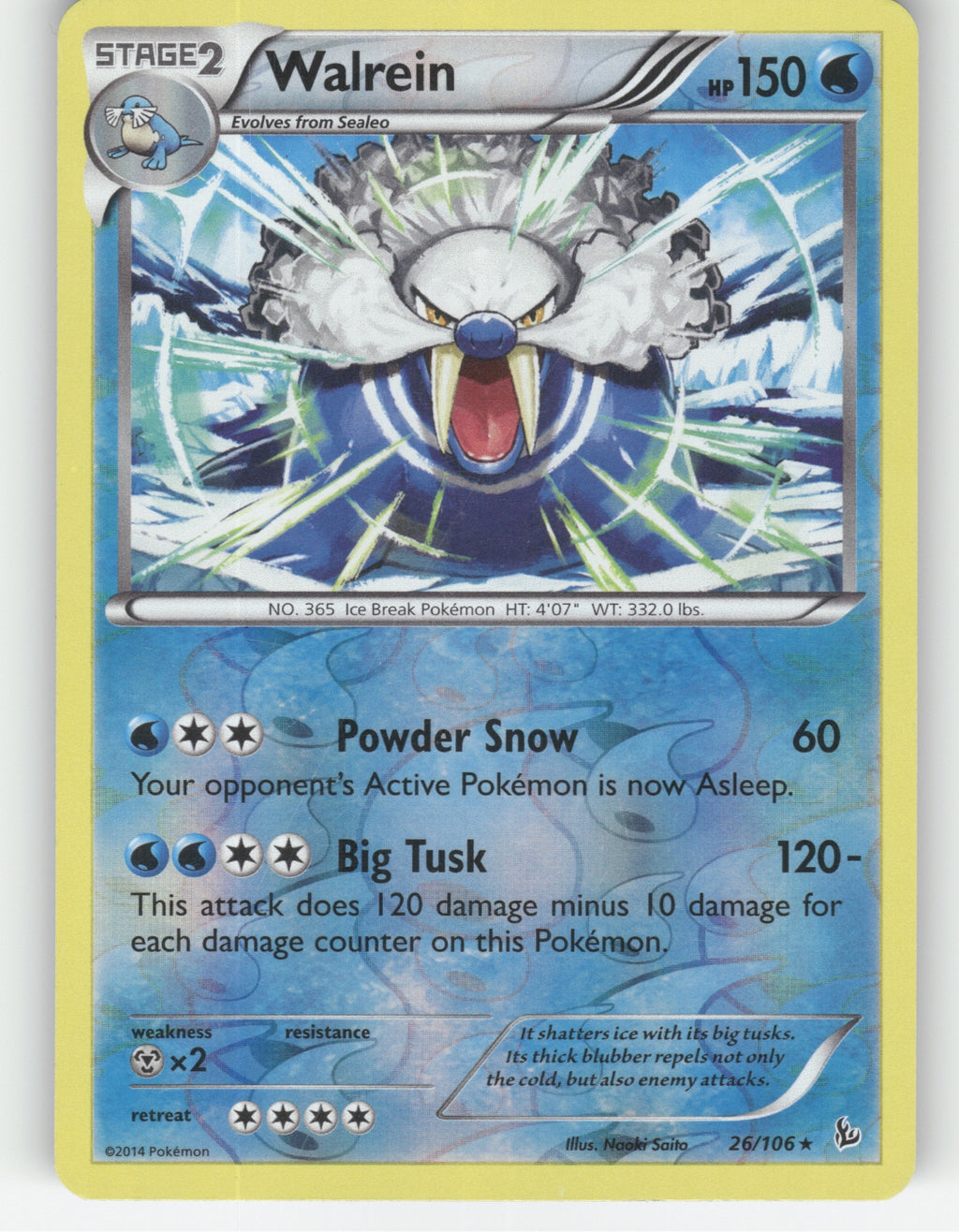 Walrein Reverse Holo Rare XY - Flashfire 26/106 NM