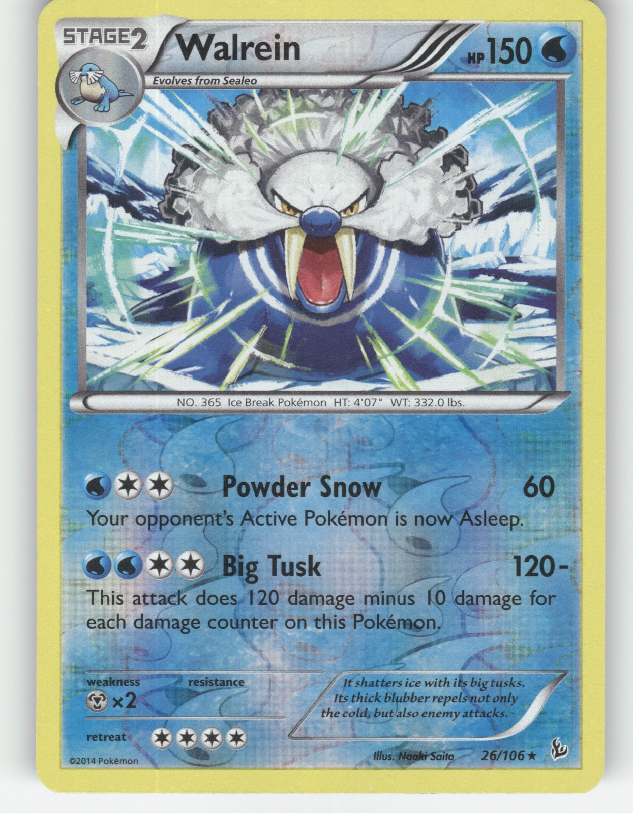 Walrein Reverse Holo Rare XY - Flashfire 26/106 NM