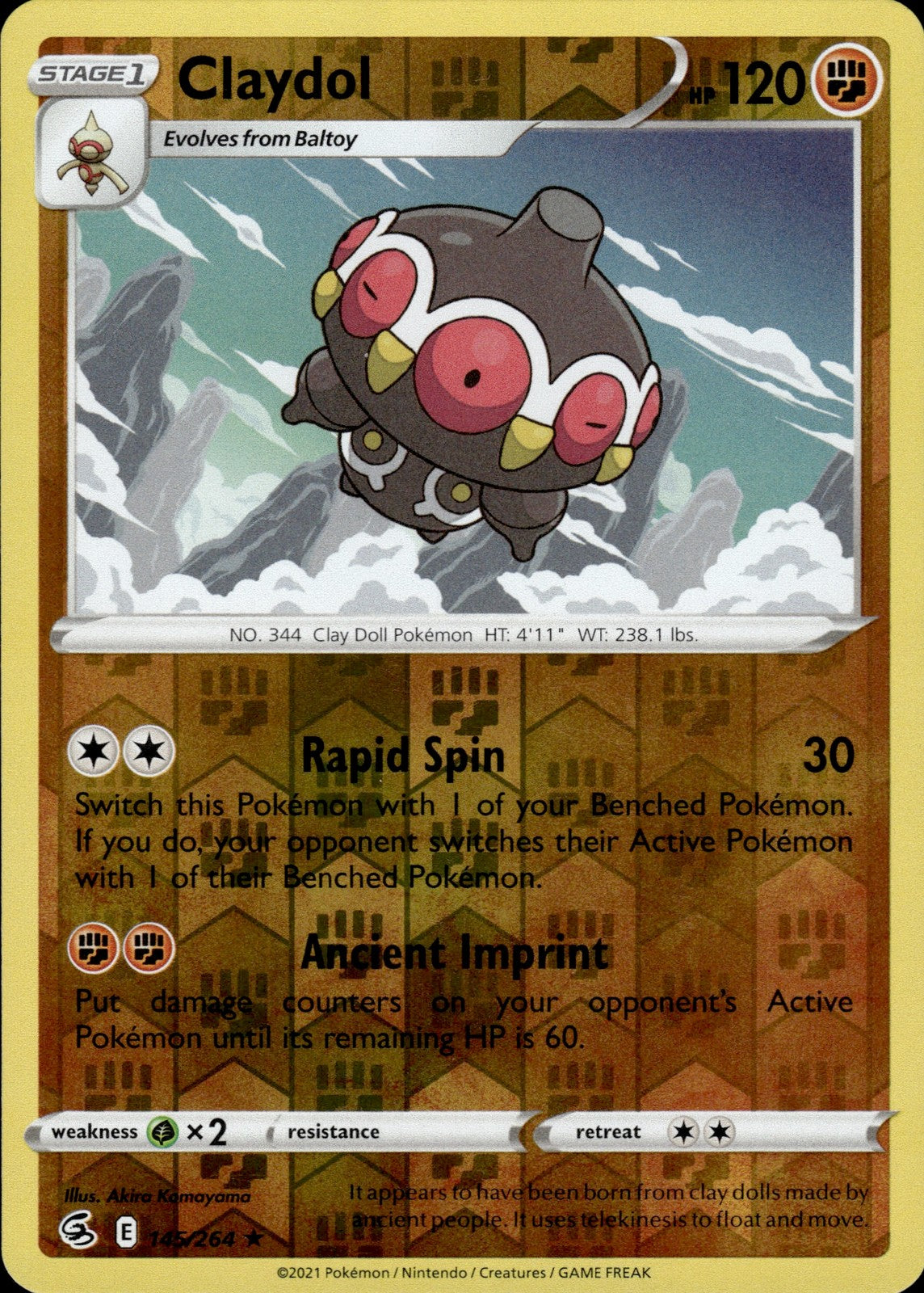 Claydol Reverse Holo Rare SWSH08: Fusion Strike 145/264 NM