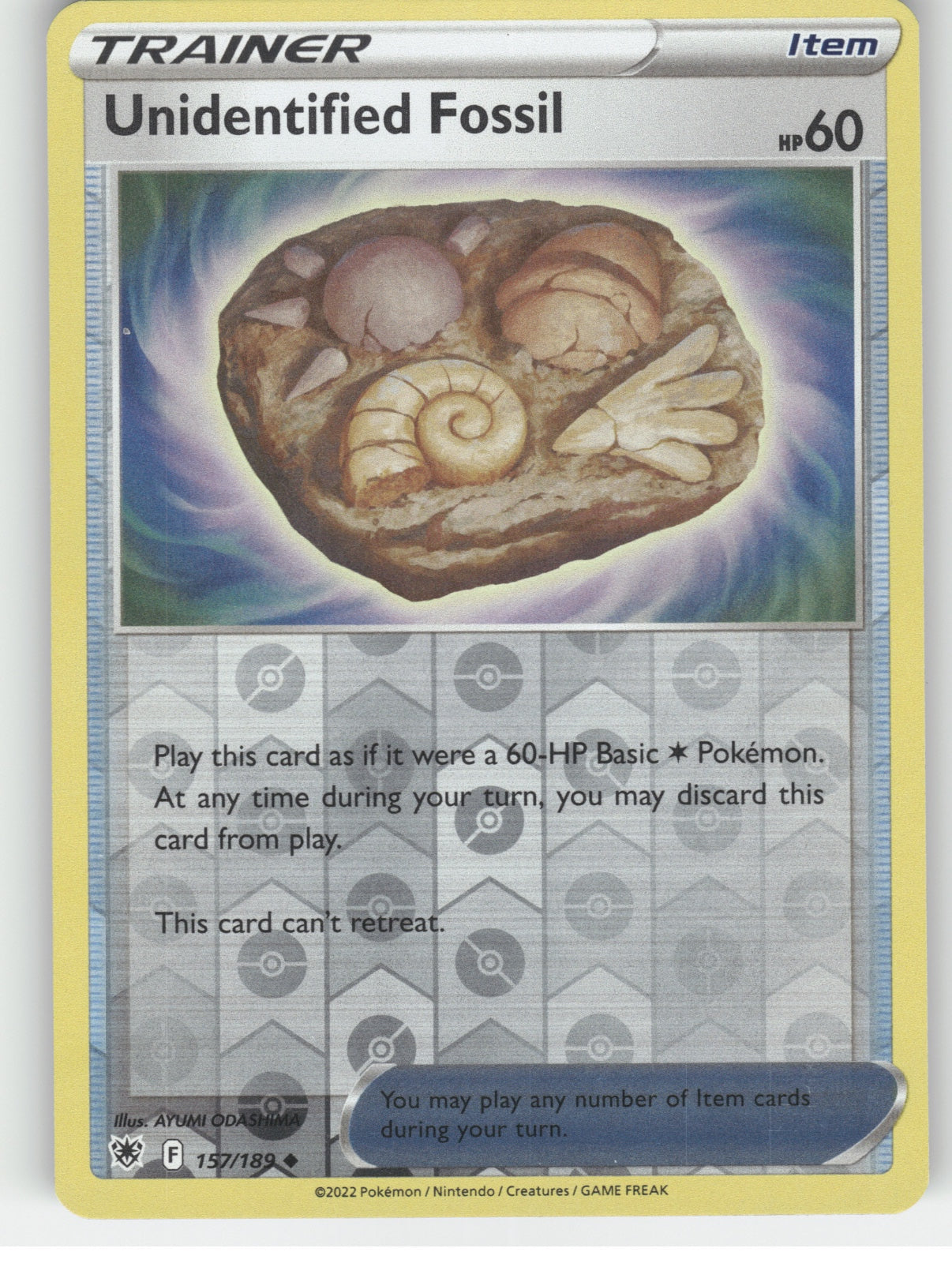 Unidentified Fossil Reverse Holo Uncommon SWSH10: Astral Radiance 157/189 NM