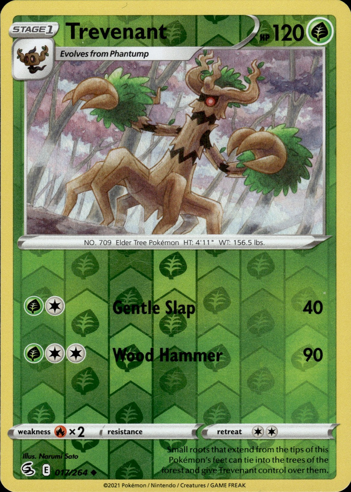 Trevenant Reverse Holo Uncommon SWSH08: Fusion Strike 017/264 NM