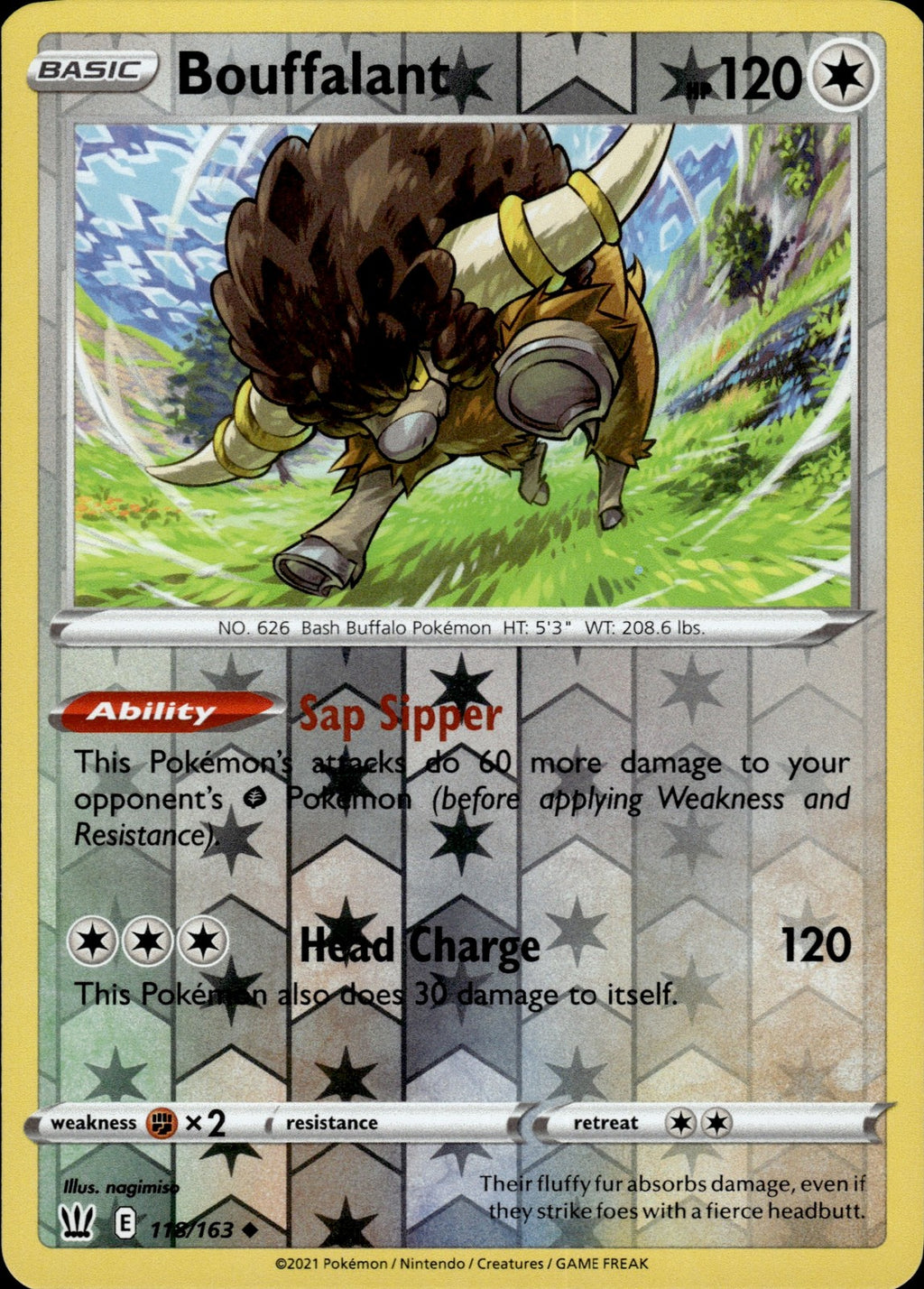 Bouffalant Reverse Holo Uncommon SWSH05: Battle Styles 118/163 NM