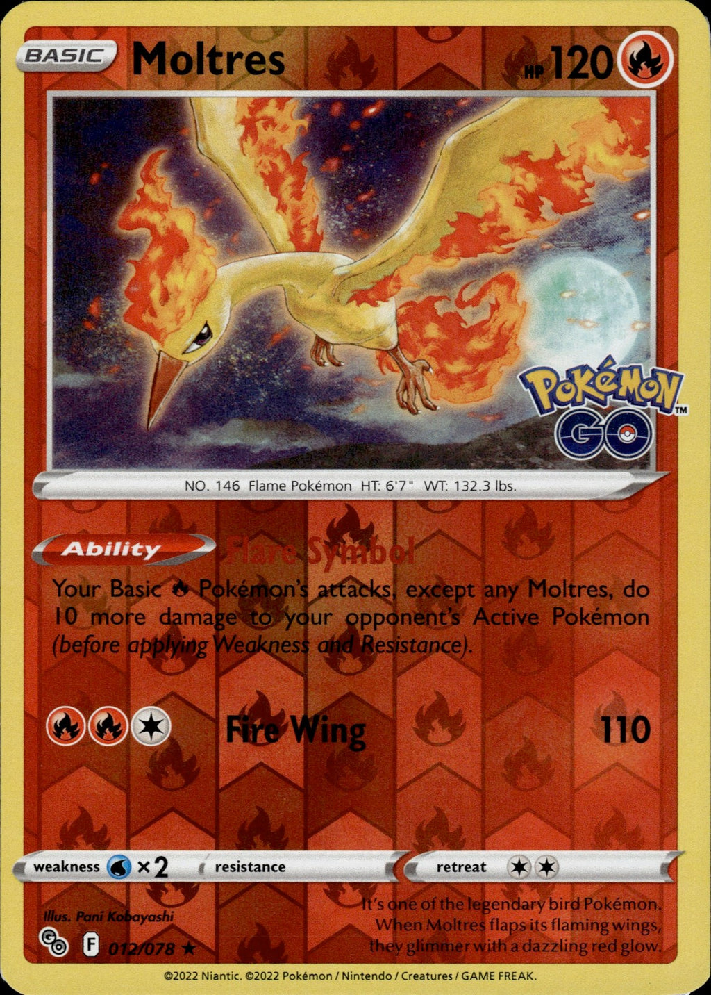 Moltres Reverse Holo Holo Rare Pokemon GO 012/078 NM