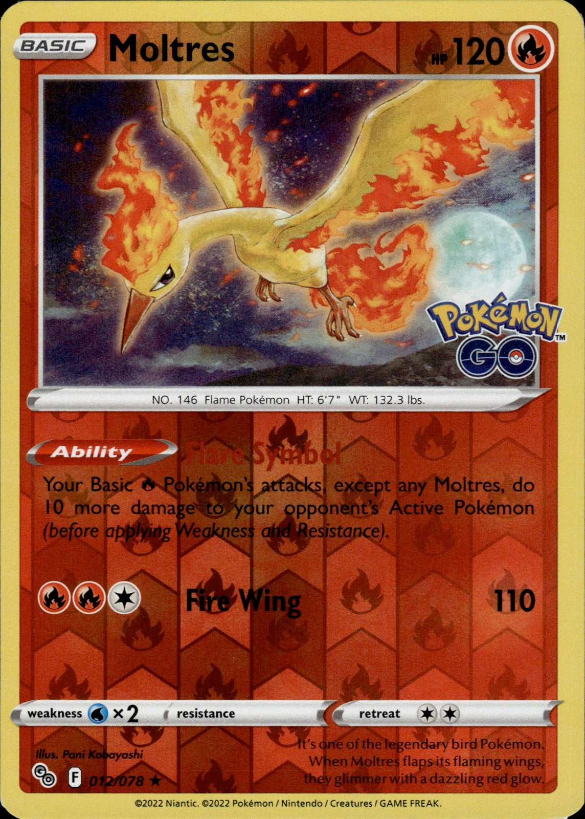 Moltres Reverse Holo Holo Rare Pokemon GO 012/078 NM