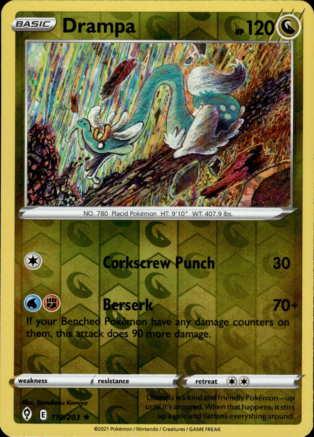 Drampa Reverse Holo Rare SWSH07: Evolving Skies 119/203 NM