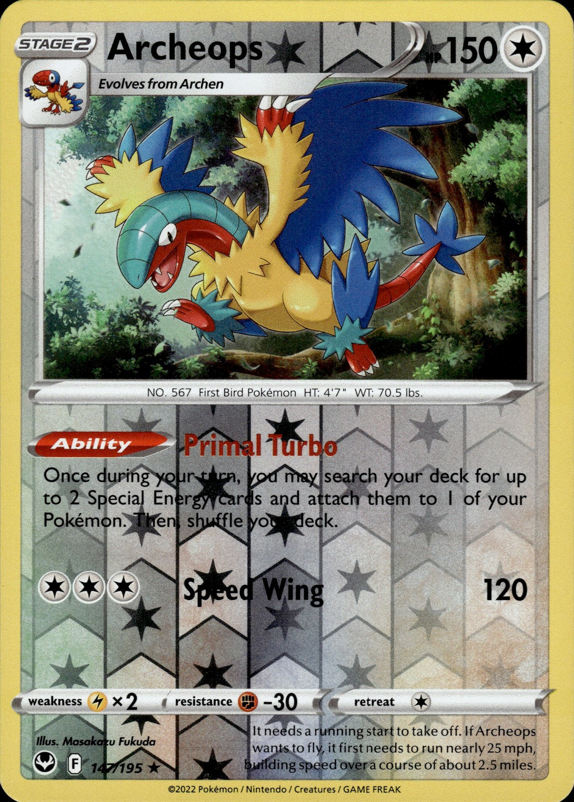 Archeops Reverse Holo Holo Rare SWSH12: Silver Tempest 147/195 NM