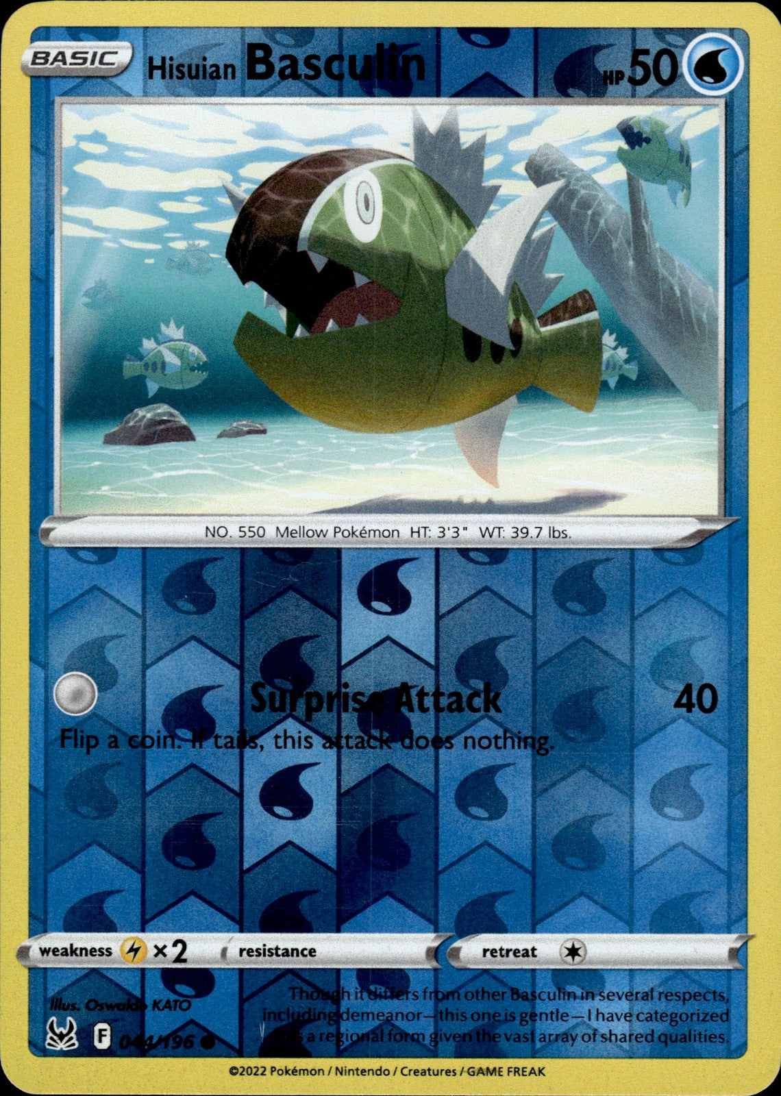Hisuian Basculin Reverse Holo Common SWSH11: Lost Origin 044/196 NM