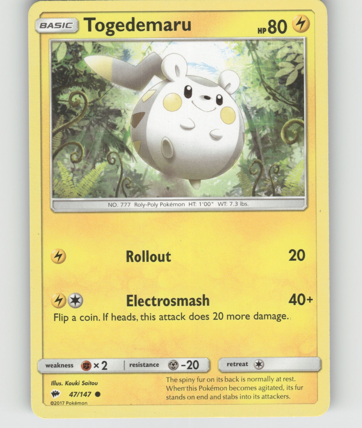 Togedemaru Common SM - Burning Shadows 47/147 NM