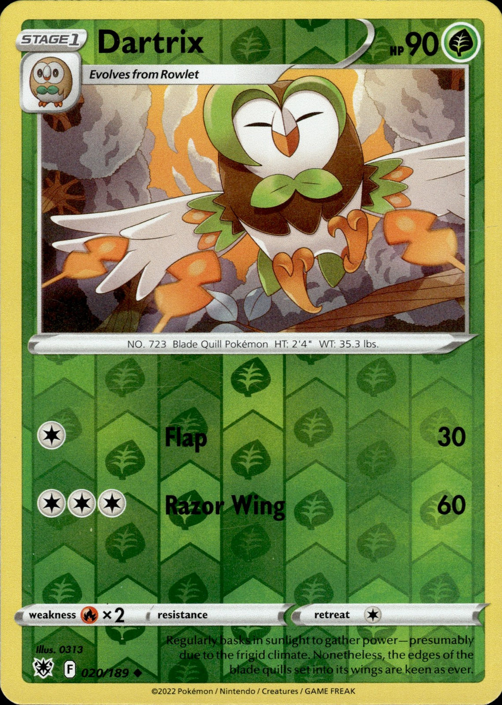 Dartrix Reverse Holo Uncommon SWSH10: Astral Radiance 020/189 NM