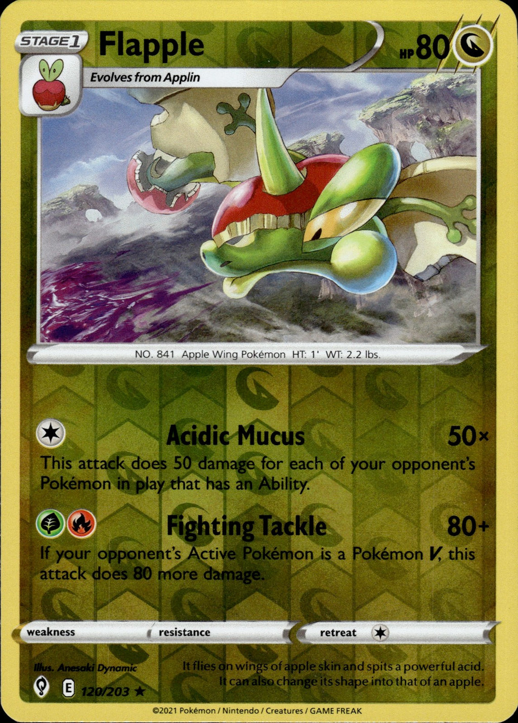 Flapple Reverse Holo Rare SWSH07: Evolving Skies 120/203 NM
