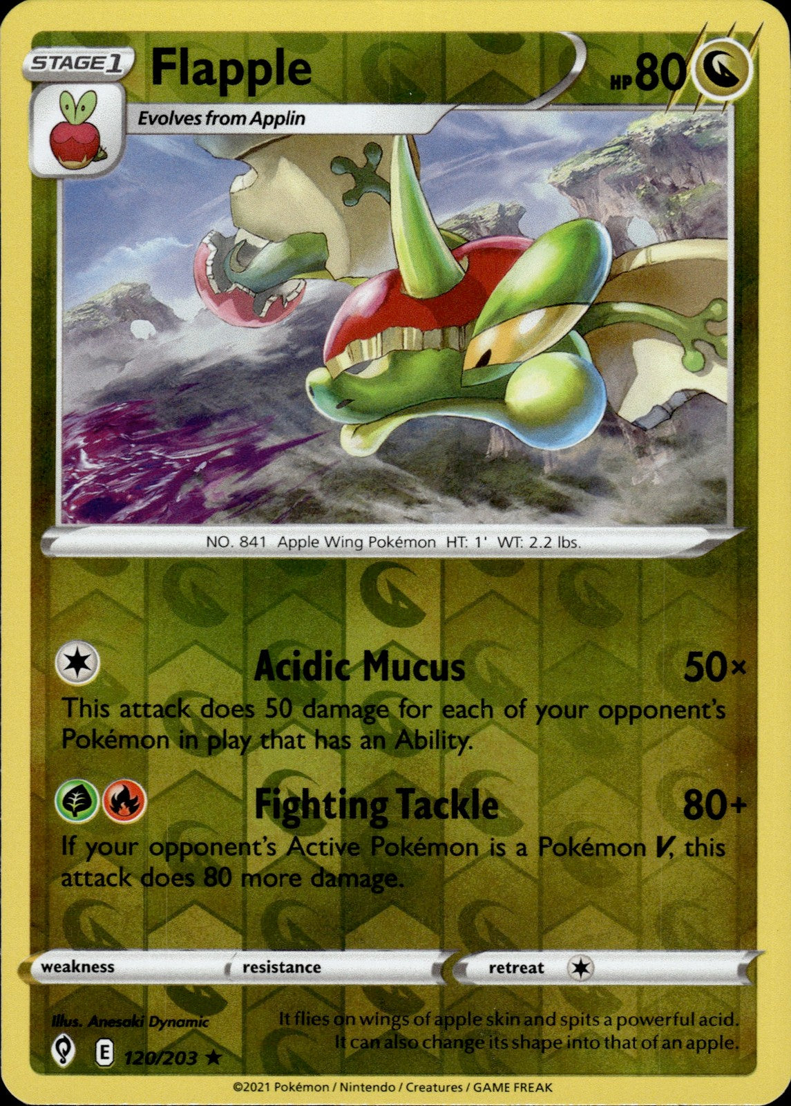 Flapple Reverse Holo Rare SWSH07: Evolving Skies 120/203 NM