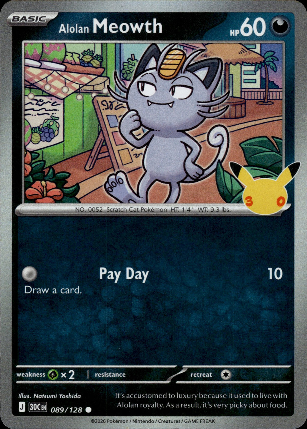 Alolan Meowth Holo Common ME: 30th Celebration 089/128 NM