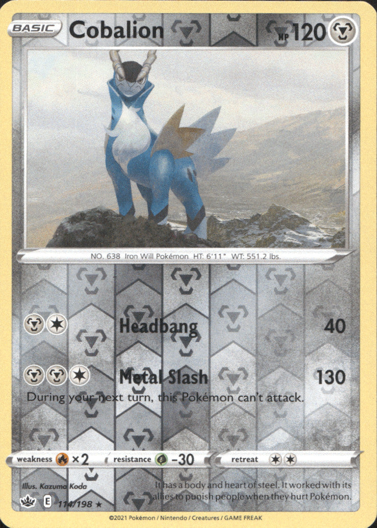 Cobalion Reverse Holo Holo Rare SWSH06: Chilling Reign 114/198 NM