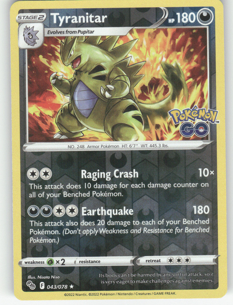 Tyranitar Reverse Holo Holo Rare Pokemon GO 043/078 NM