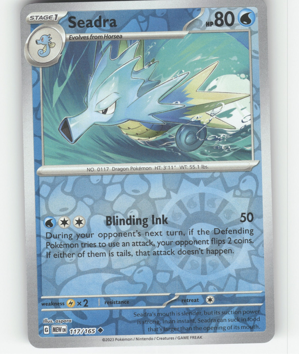 Seadra Reverse Holo Uncommon SV: Scarlet & Violet 151 117/165 NM
