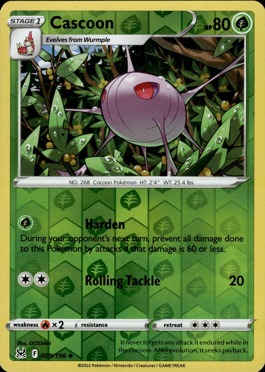 Cascoon Reverse Holo Uncommon SWSH11: Lost Origin 009/196 NM