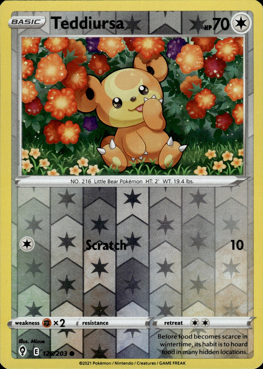 Teddiursa Reverse Holo Common SWSH07: Evolving Skies 126/203 NM