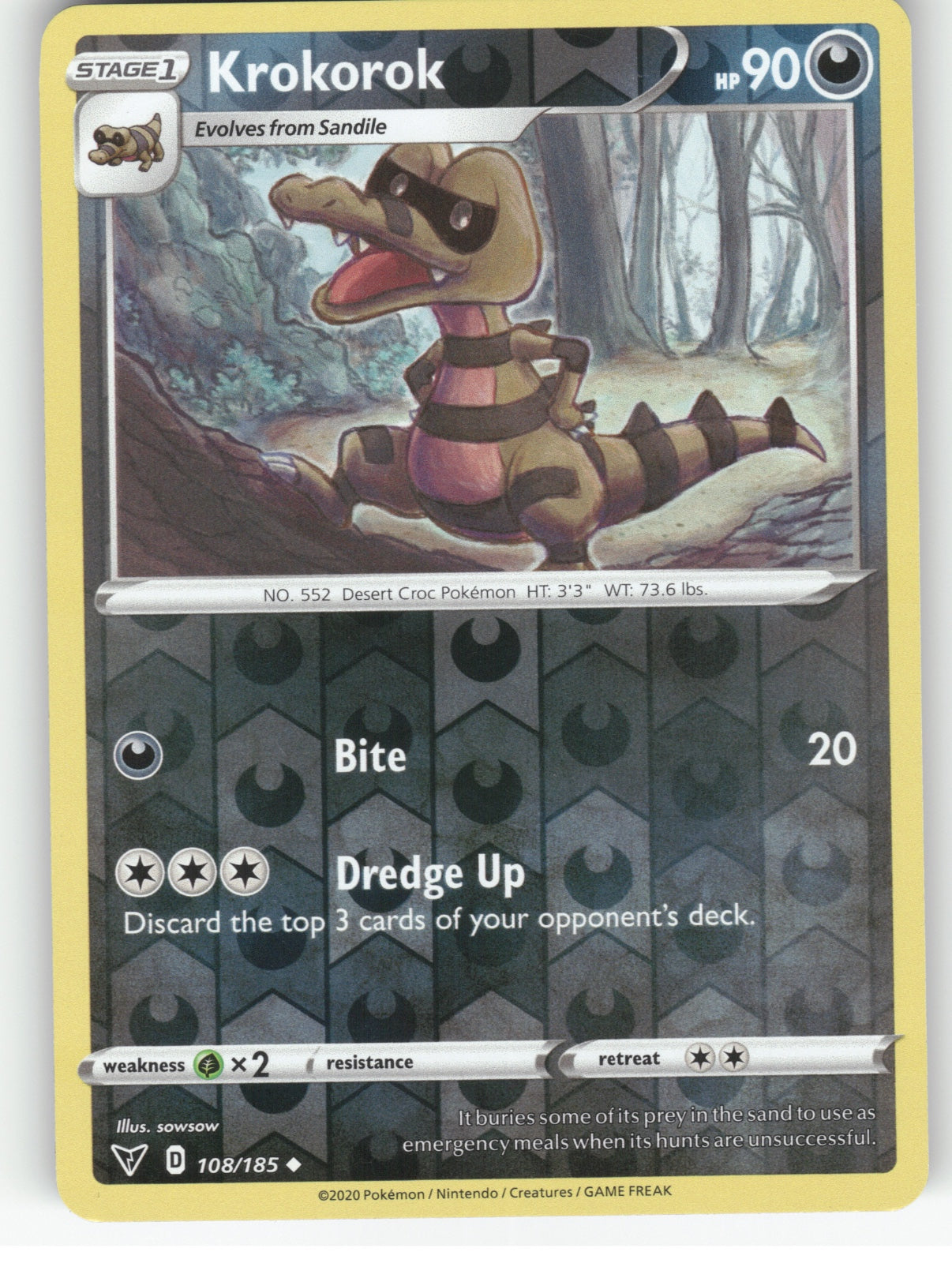 Krokorok Reverse Holo Uncommon SWSH04: Vivid Voltage 108/185 NM