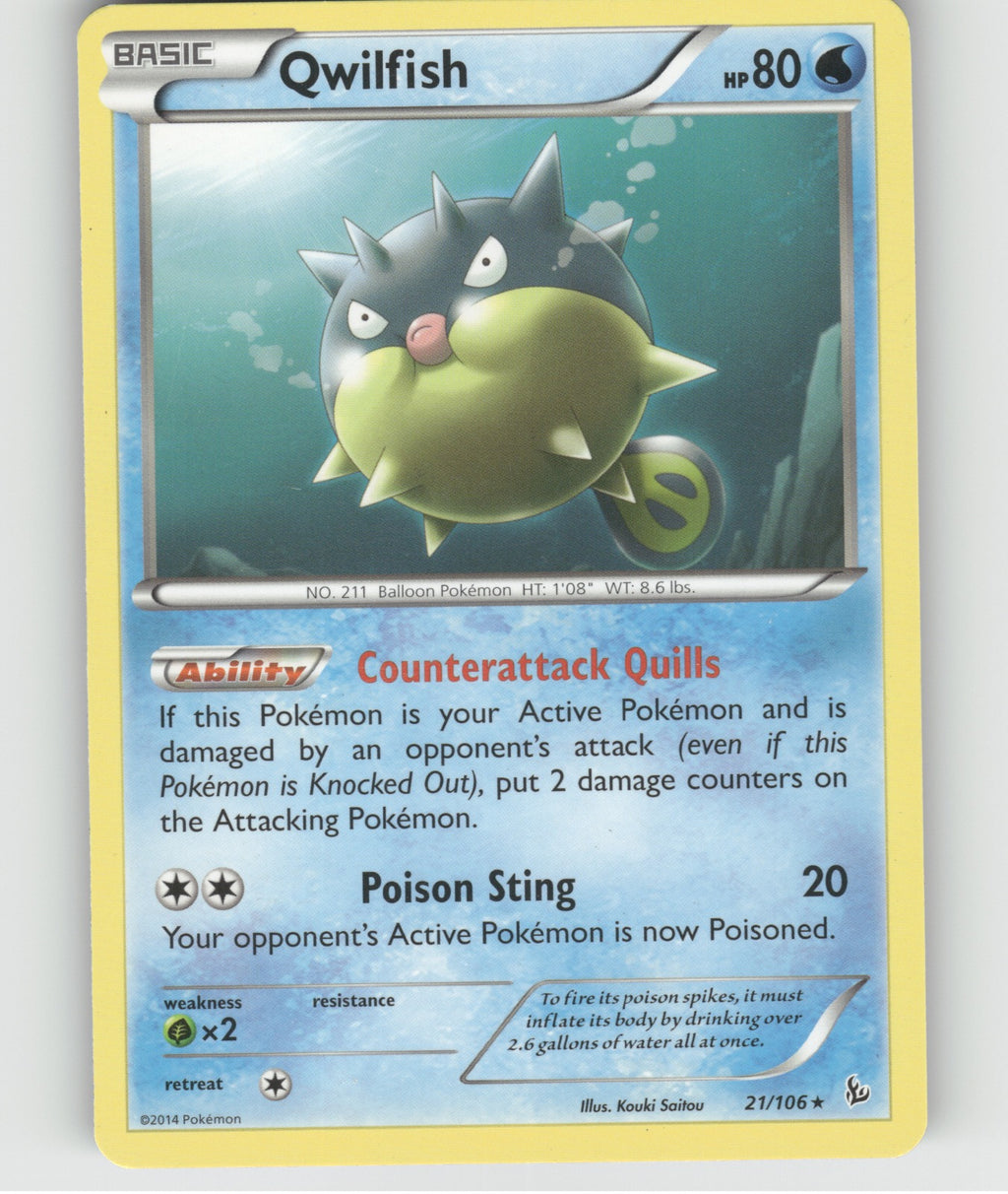 Qwilfish Rare XY - Flashfire 21/106 NM