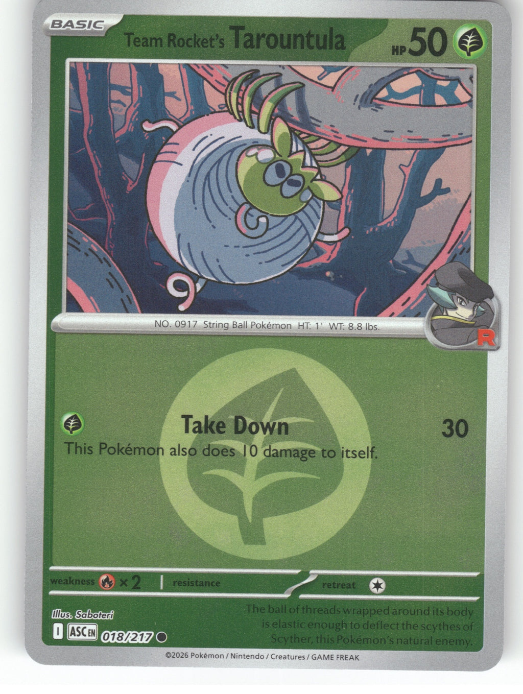Team Rocket's Tarountula (Energy Symbol Pattern) Reverse Holo Common ME: Ascende