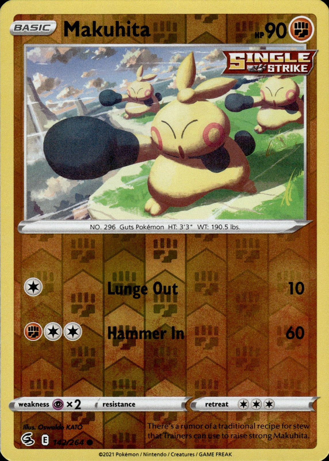 Makuhita Reverse Holo Common SWSH08: Fusion Strike 142/264 NM