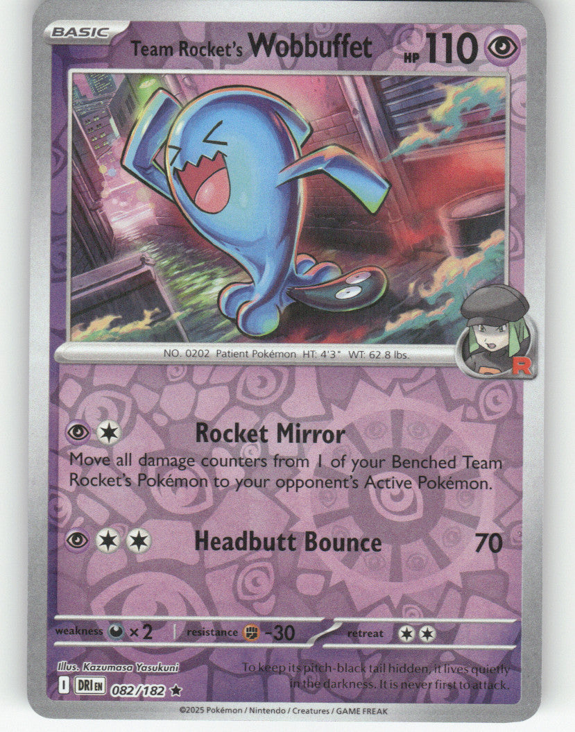 Team Rocket's Wobbuffet Reverse Holo Rare SV10: Destined Rivals 082/182 NM