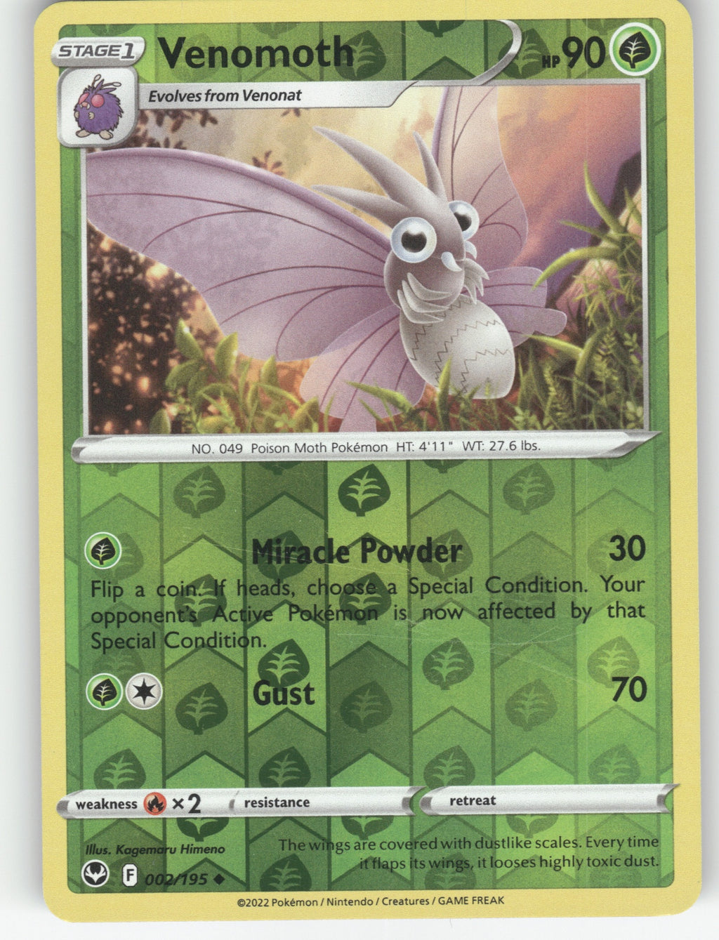 Venomoth Reverse Holo Uncommon SWSH12: Silver Tempest 002/195 NM