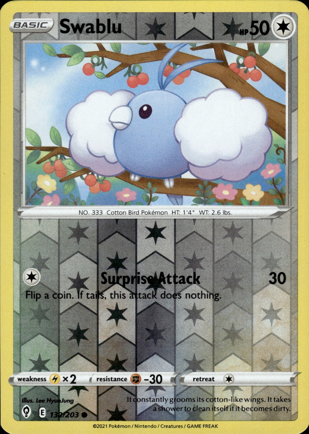 Swablu Reverse Holo Common SWSH07: Evolving Skies 132/203 NM