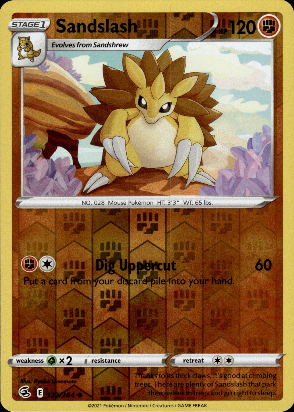 Sandslash Reverse Holo Uncommon SWSH08: Fusion Strike 132/264 NM