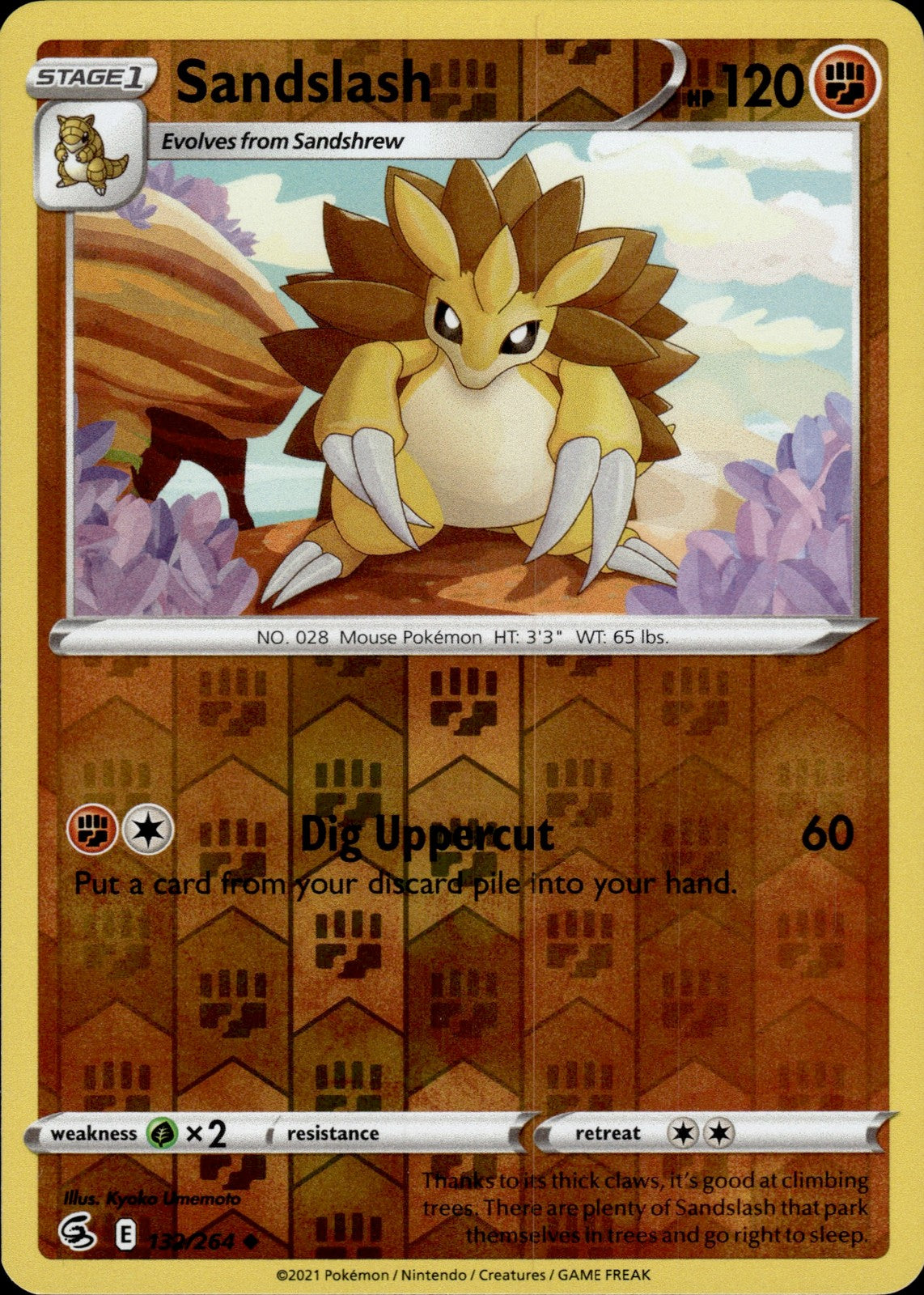 Sandslash Reverse Holo Uncommon SWSH08: Fusion Strike 132/264 NM