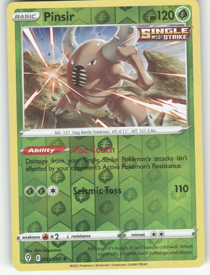 Pinsir Reverse Holo Rare SWSH07: Evolving Skies 001/203 NM