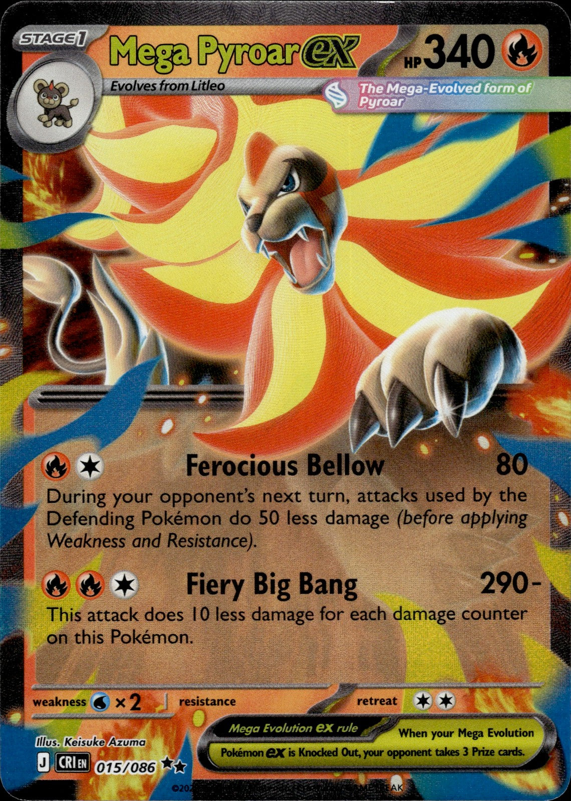 Mega Pyroar ex Holo Double Rare ME04: Chaos Rising 015/086 NM