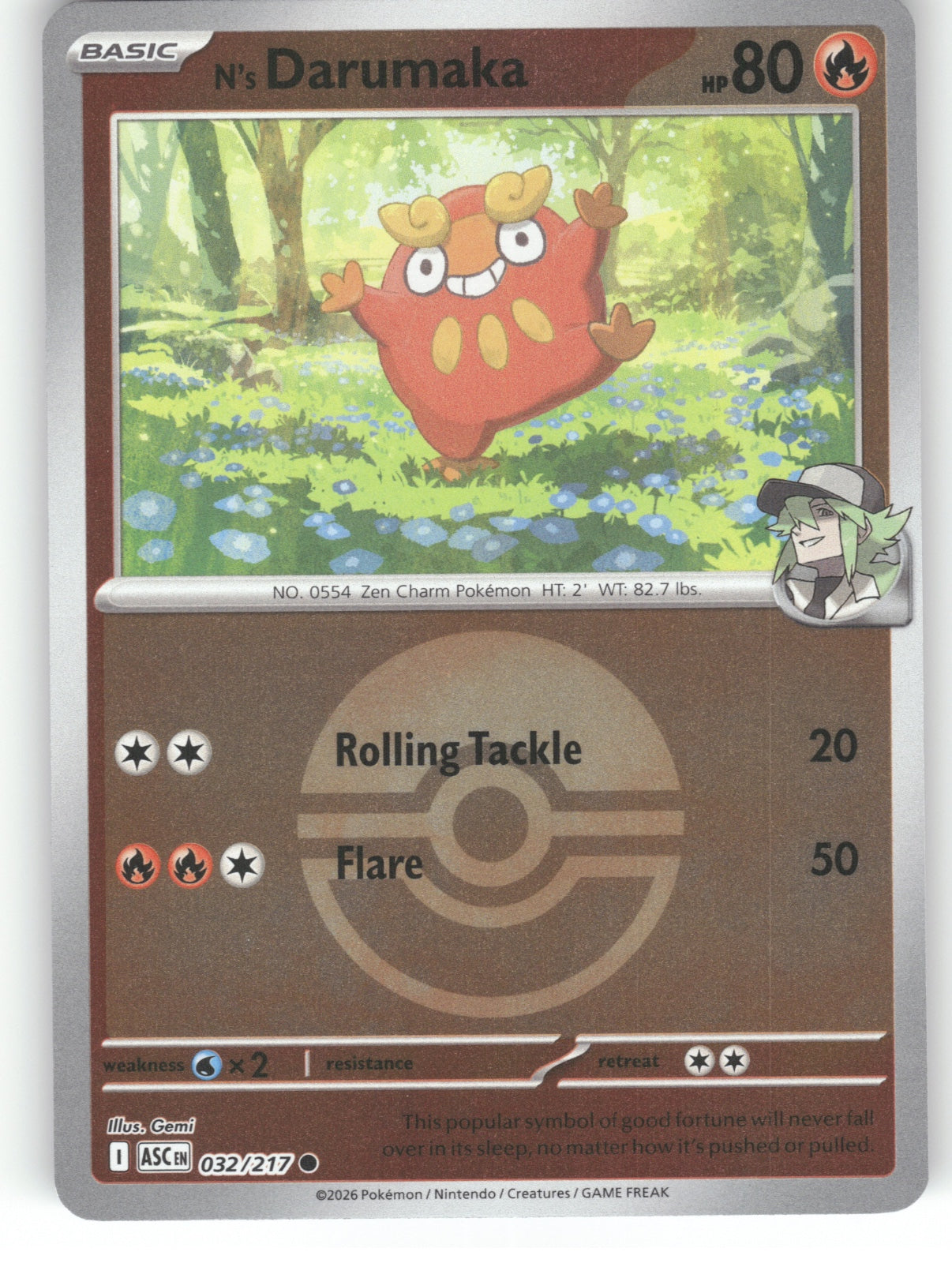 N's Darumaka (Poke Ball) Reverse Holo Common ME: Ascended Heroes 032/217 NM