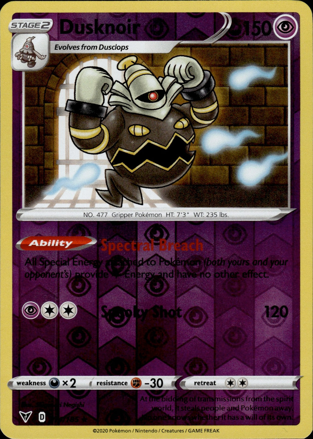 Dusknoir Reverse Holo Holo Rare SWSH04: Vivid Voltage 071/185 NM