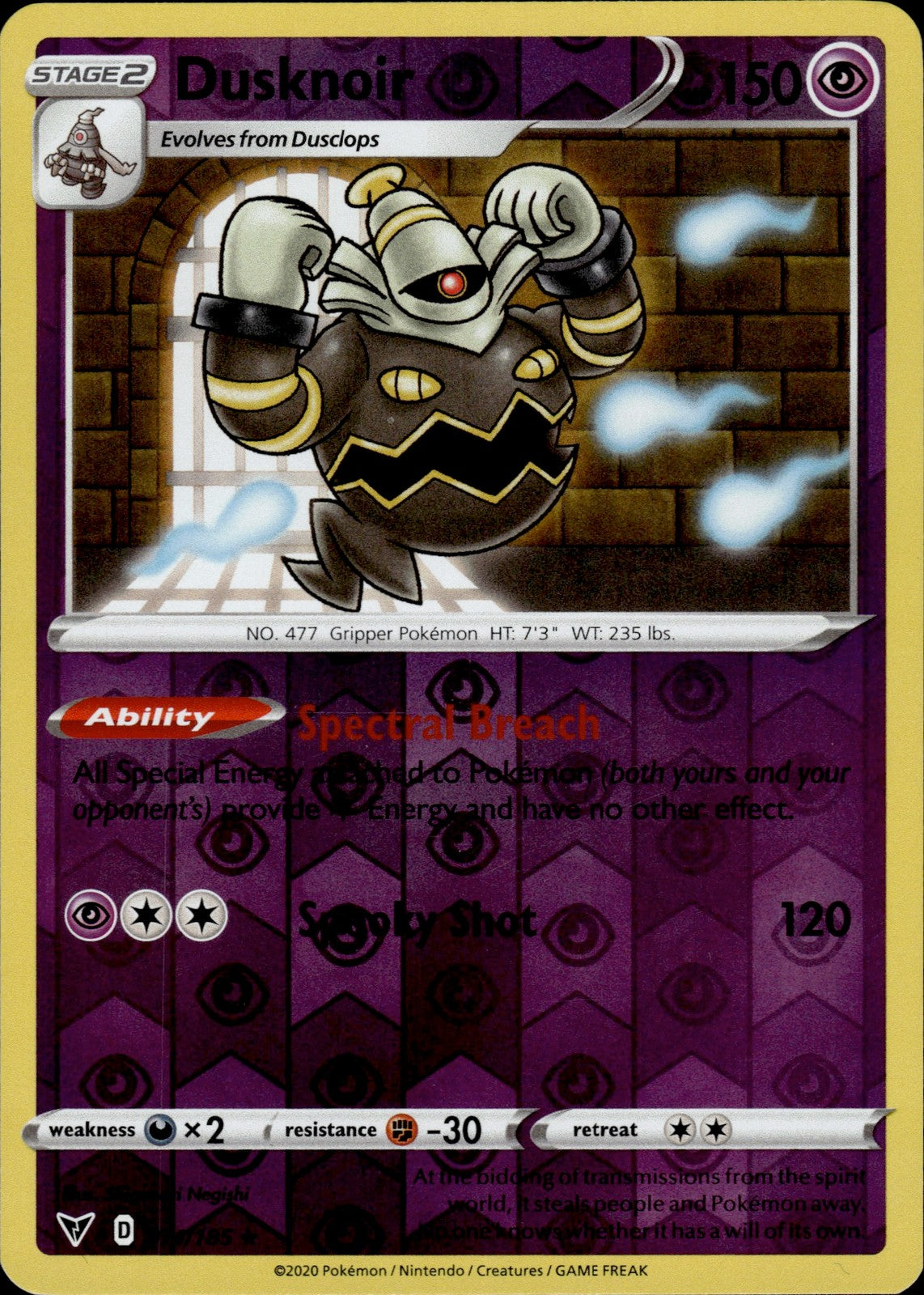 Dusknoir Reverse Holo Holo Rare SWSH04: Vivid Voltage 071/185 NM