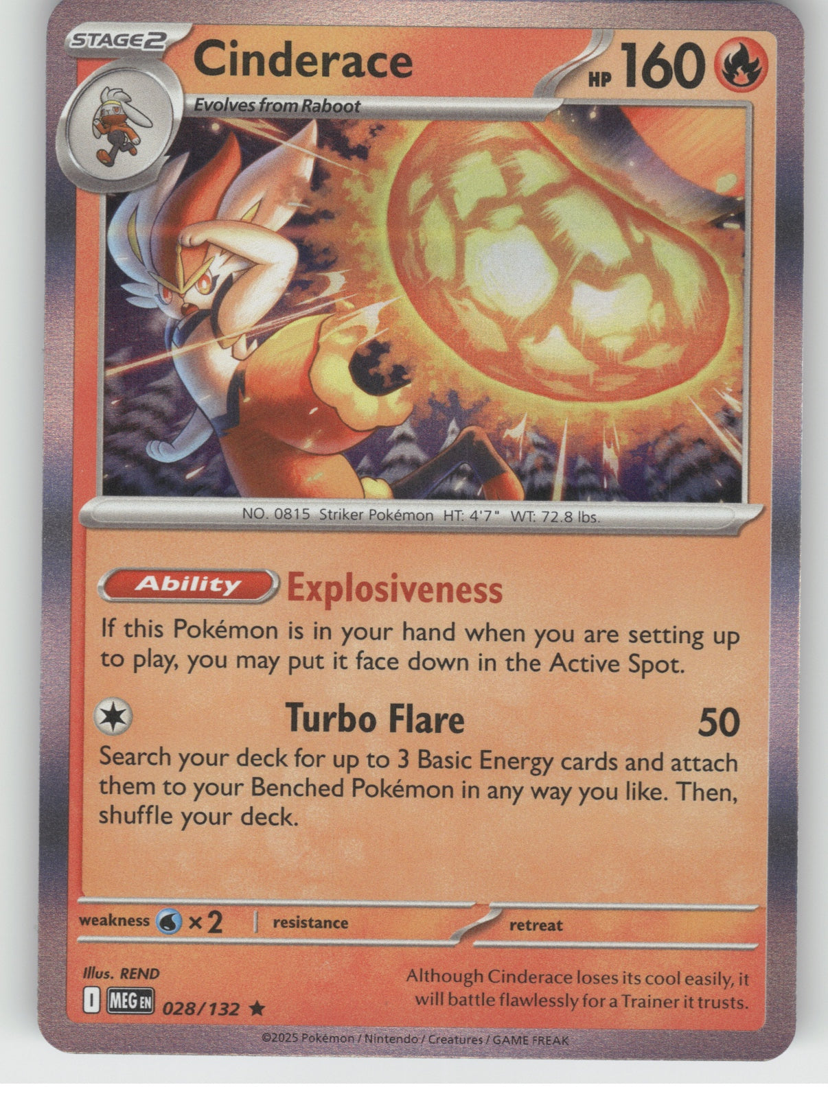 Cinderace Holo Rare ME01: Mega Evolution 028/132 NM