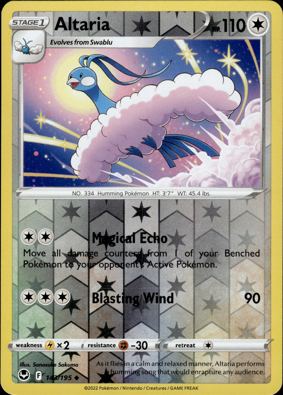 Altaria Reverse Holo Uncommon SWSH12: Silver Tempest 143/195 NM