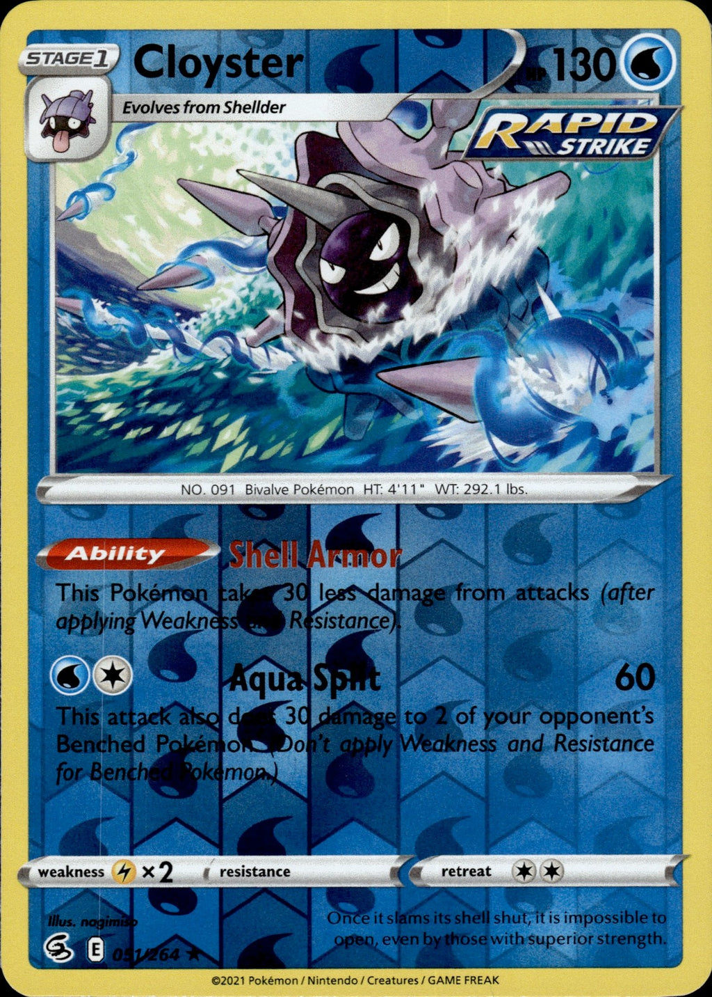 Cloyster Reverse Holo Rare SWSH08: Fusion Strike 051/264 NM