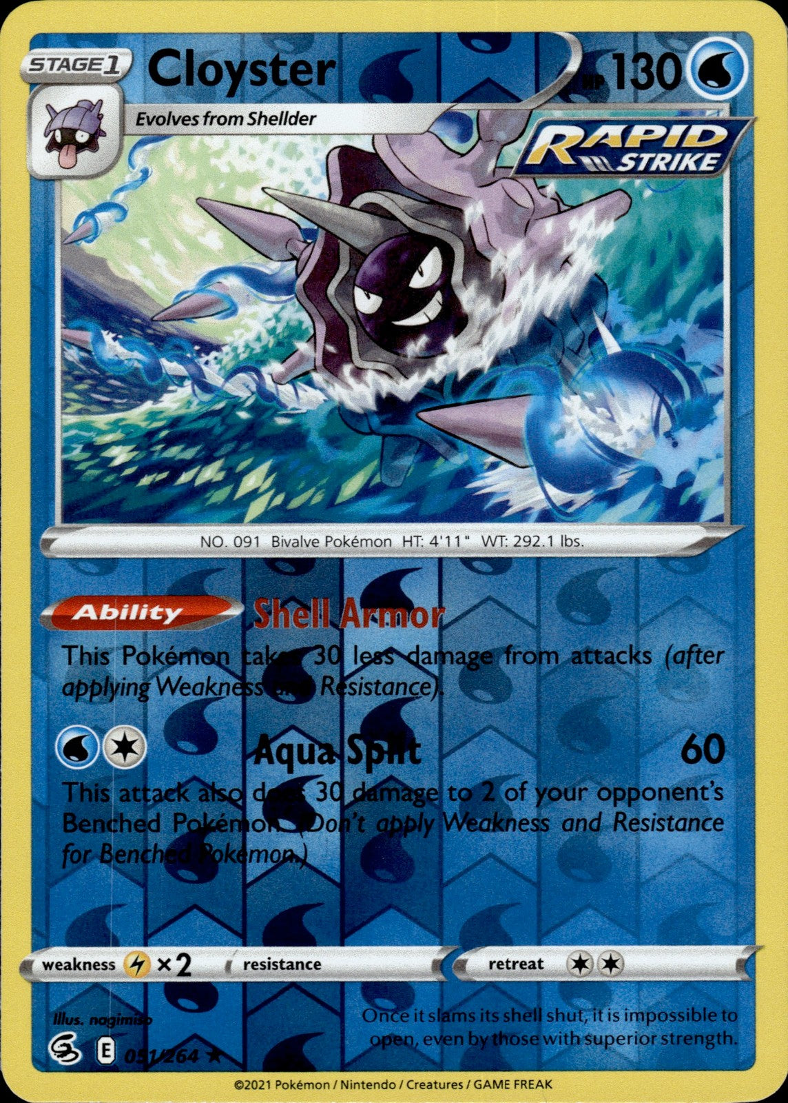Cloyster Reverse Holo Rare SWSH08: Fusion Strike 051/264 NM