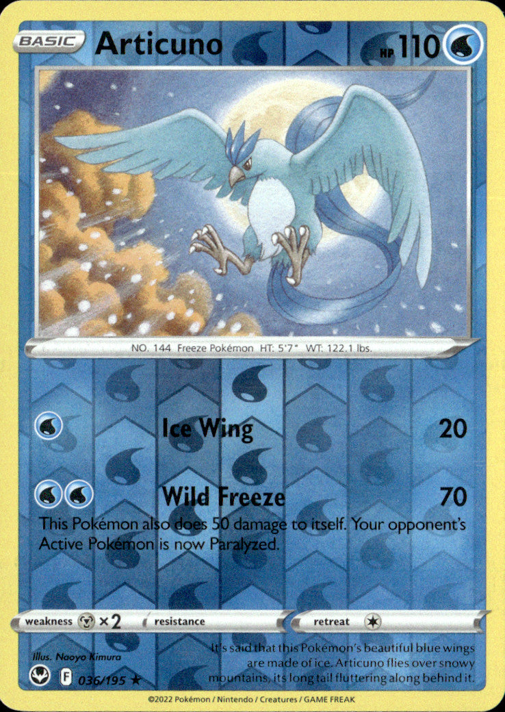 Articuno Reverse Holo Holo Rare SWSH12: Silver Tempest 036/195 NM