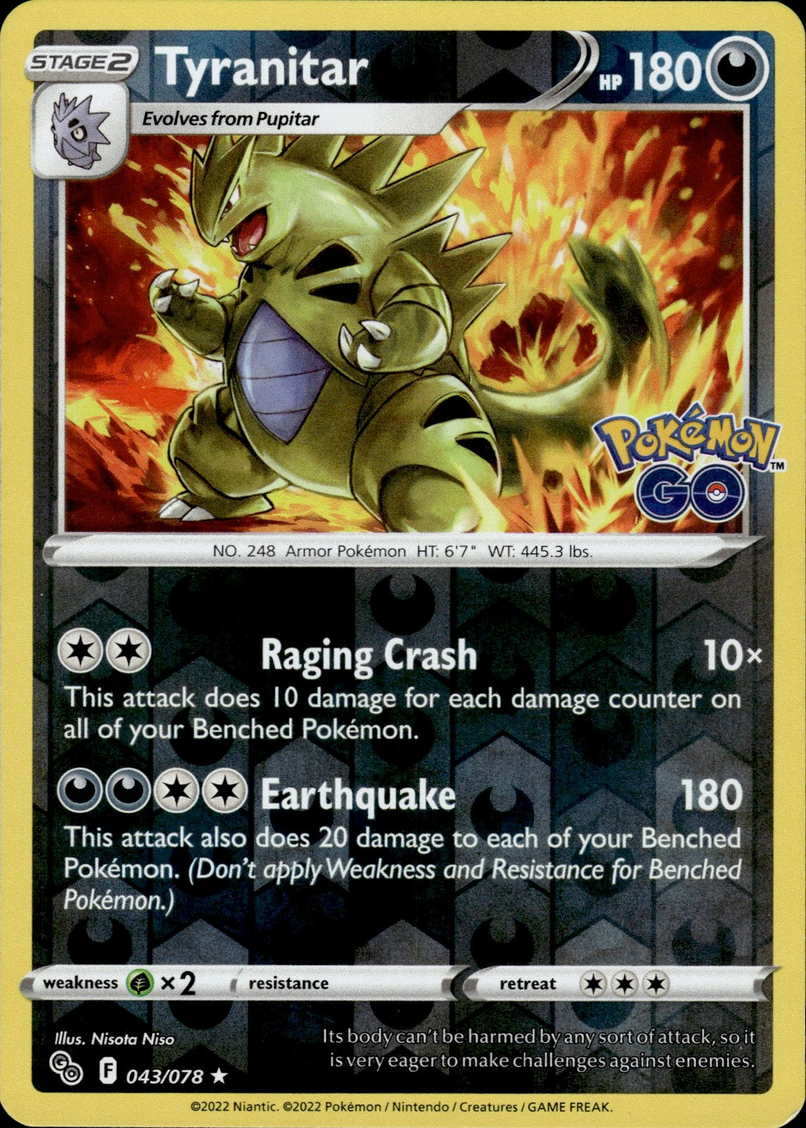 Tyranitar Reverse Holo Holo Rare Pokemon GO 043/078 NM