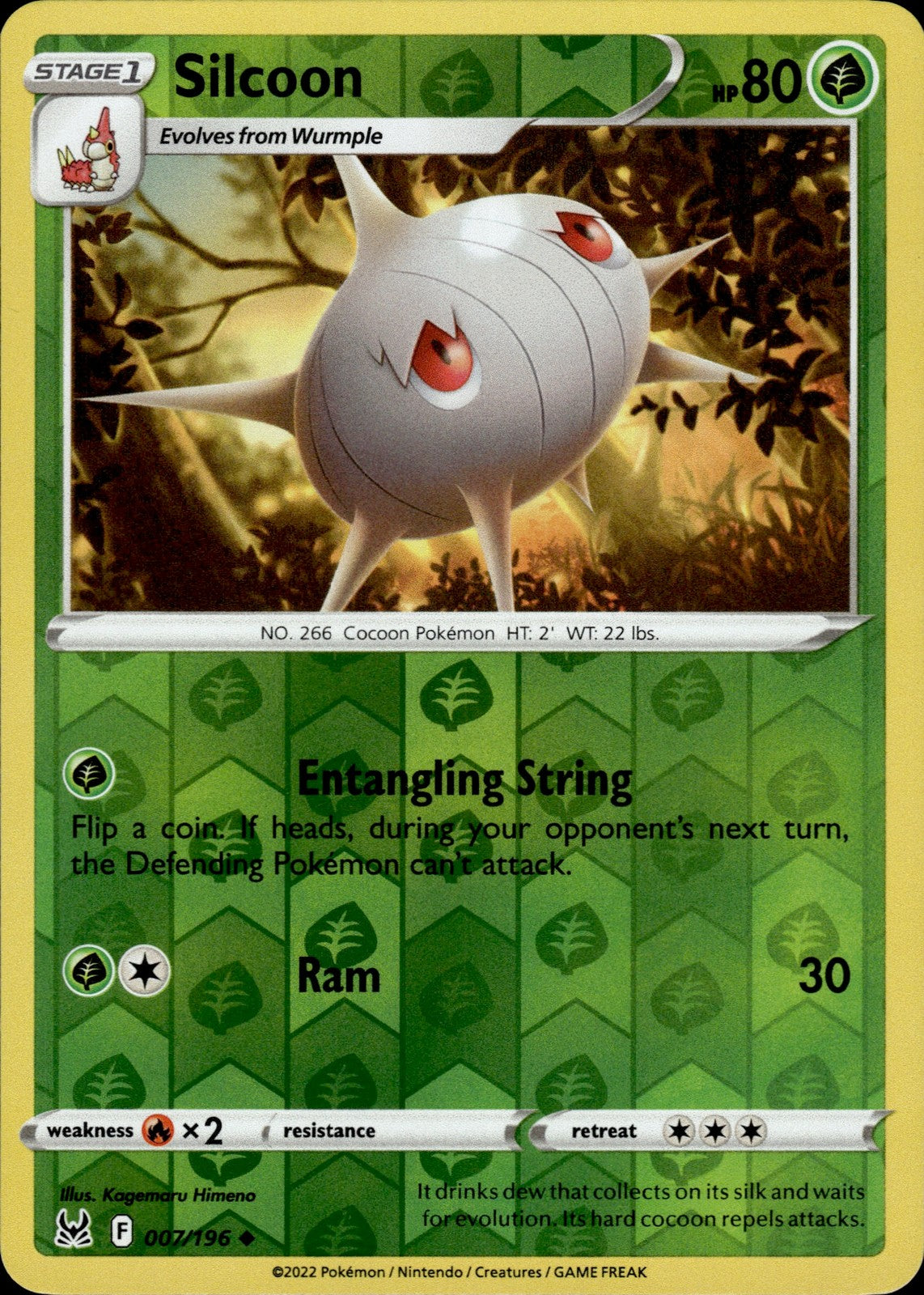 Silcoon Reverse Holo Uncommon SWSH11: Lost Origin 007/196 NM