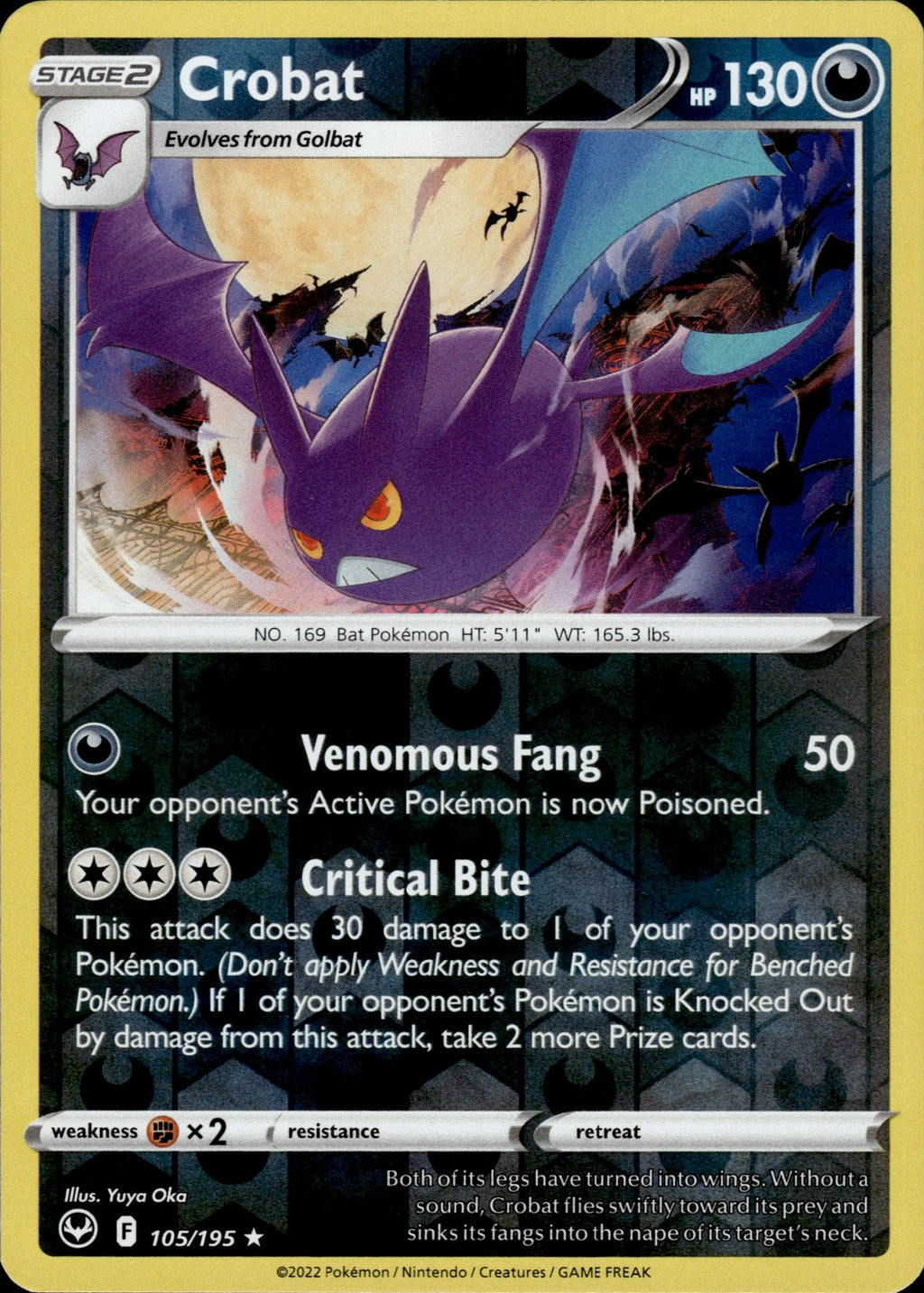 Crobat Reverse Holo Holo Rare SWSH12: Silver Tempest 105/195 NM